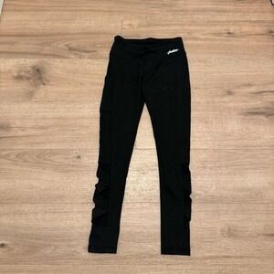 Justice‎ Girls Active Black Leggings Lattice Cutout Mesh Side Pocket Size 12